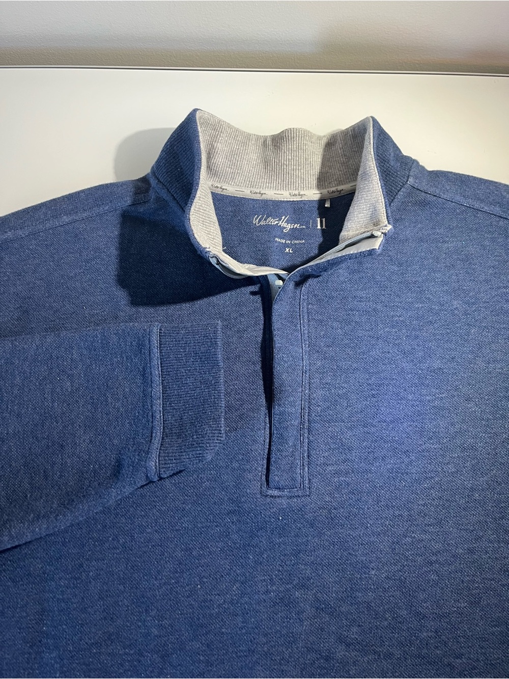 Walter Hagen Blue Quarter-Zip Pullover with Light Gray Trim